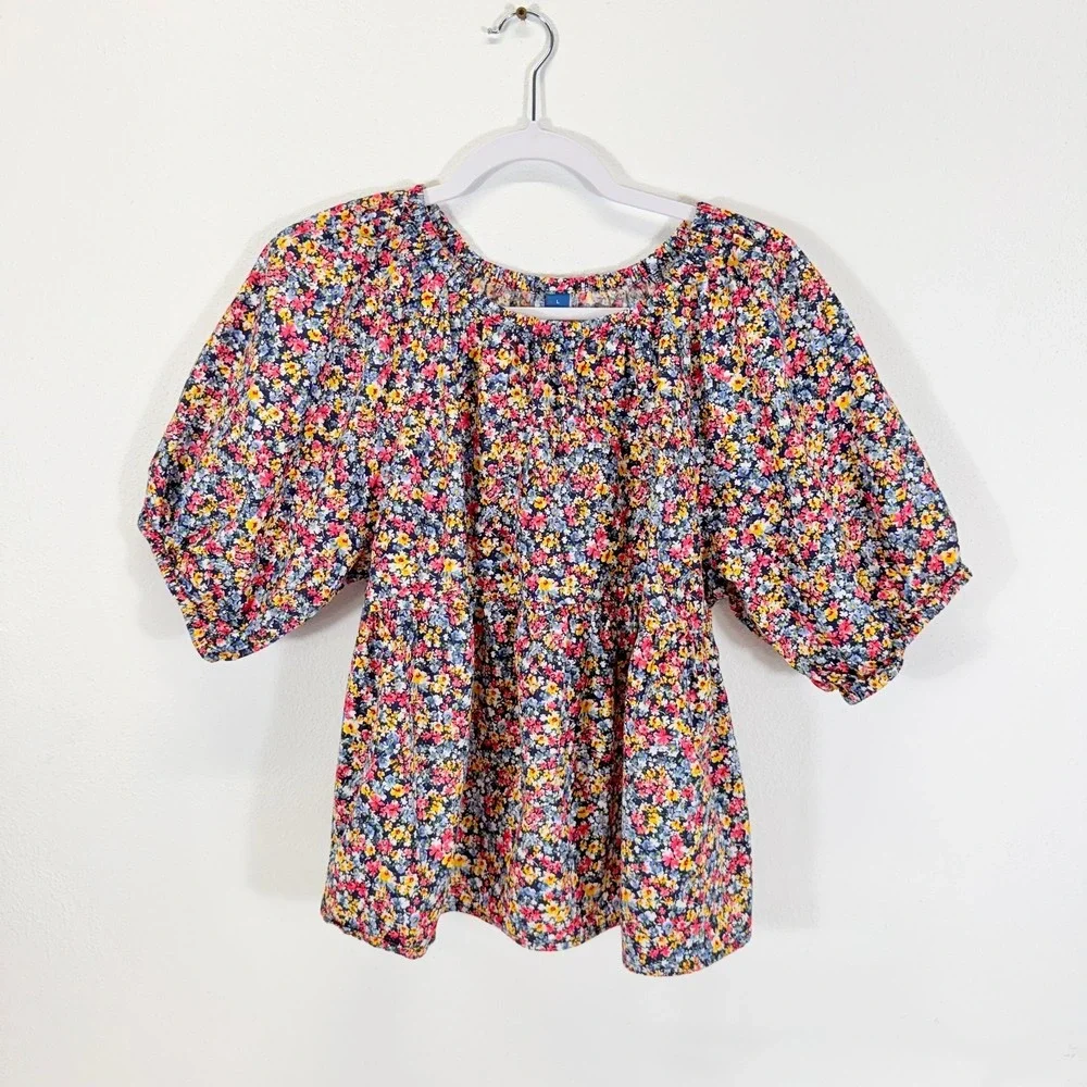 Old Navy Lightweight Floral Print Puff Sleeve Cotton Babydoll Cottagecore Top L
